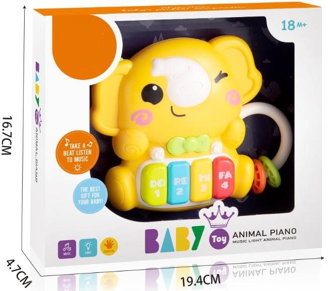 Бебешко Пиано Слонче с Дрънкалка със Светлина и Звук 20×17×5 см